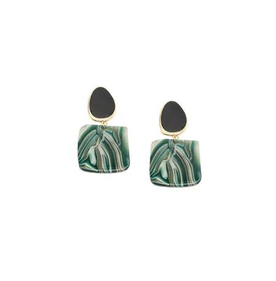 Sohi Women's Black Textured Geometric Drop Earrings