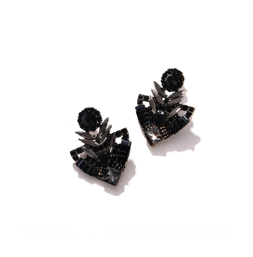 Sohi Women's Black Triangle Cluster Drop Earrings