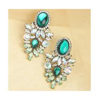 Sohi Women's Green Embellished Drop Earrings