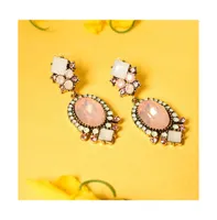 Sohi Women's Pink Oval Stone Drop Earrings