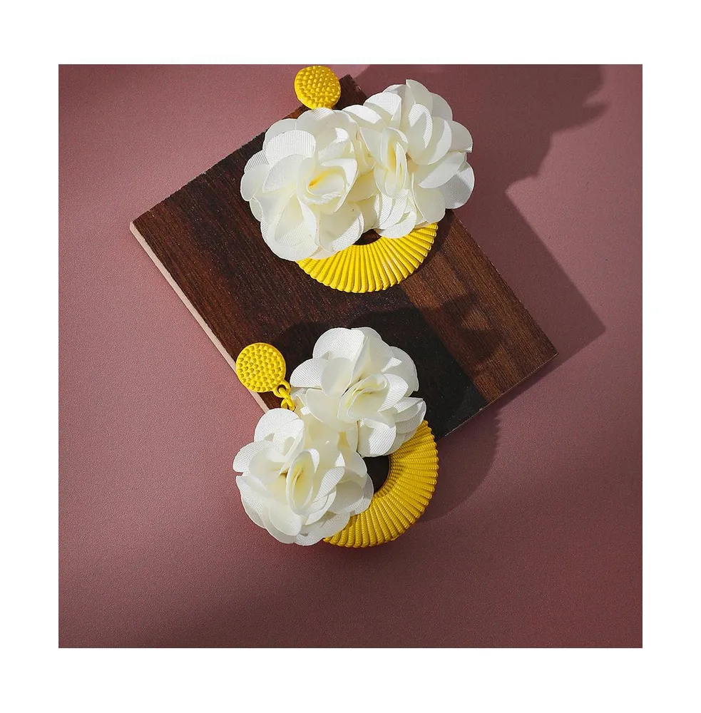 Sohi Women's Yellow Circular Flora Drop Earrings