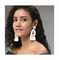 Sohi Women's White Tassel Drop Earrings