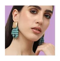 Sohi Women's Blue Beaded Cluster Drop Earrings