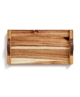 American Atelier Rectangular Acacia Wood Tray with Leather Handles