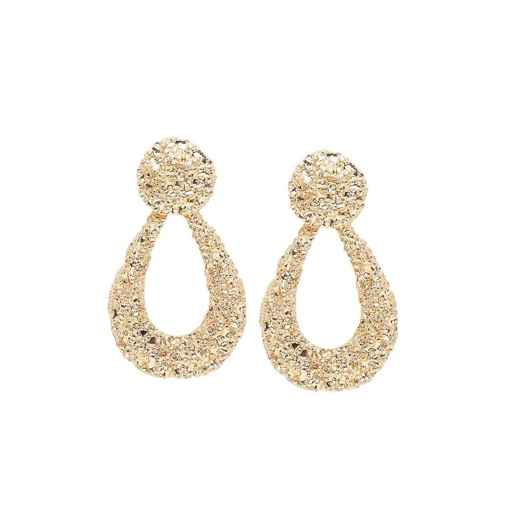 Sohi Women's Gold Textured Teardrop Earrings