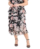 Sl Fashions Plus Floral-Print Ruffle Midi Dress