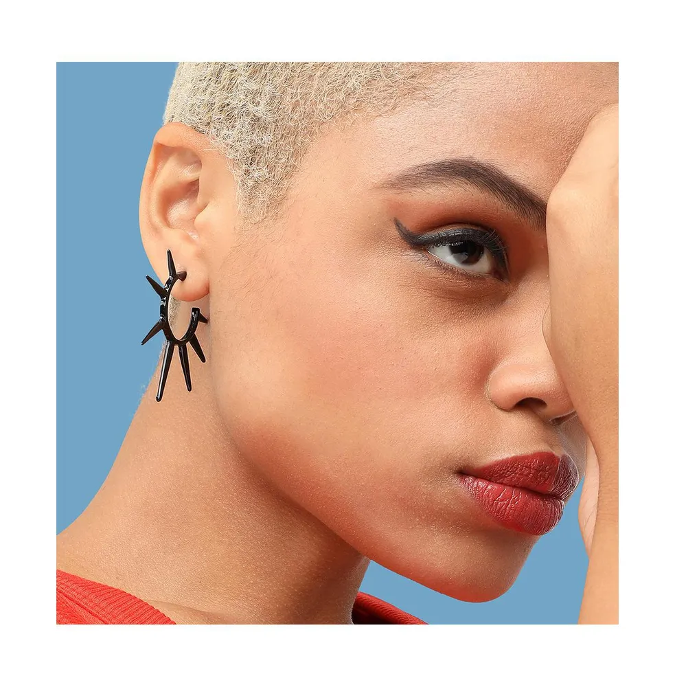 Sohi Women's Black Spike Hoop Earrings