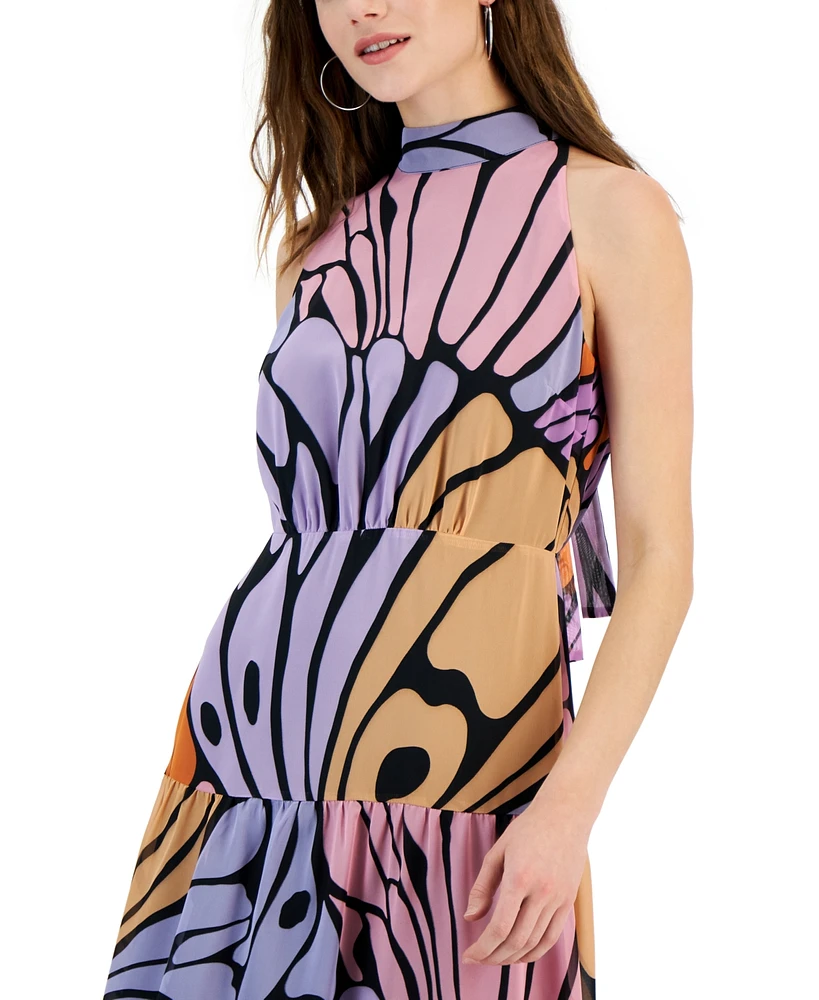 Sam Edelman Women's Butterfly High-Neck Tie-Back Midi Dress