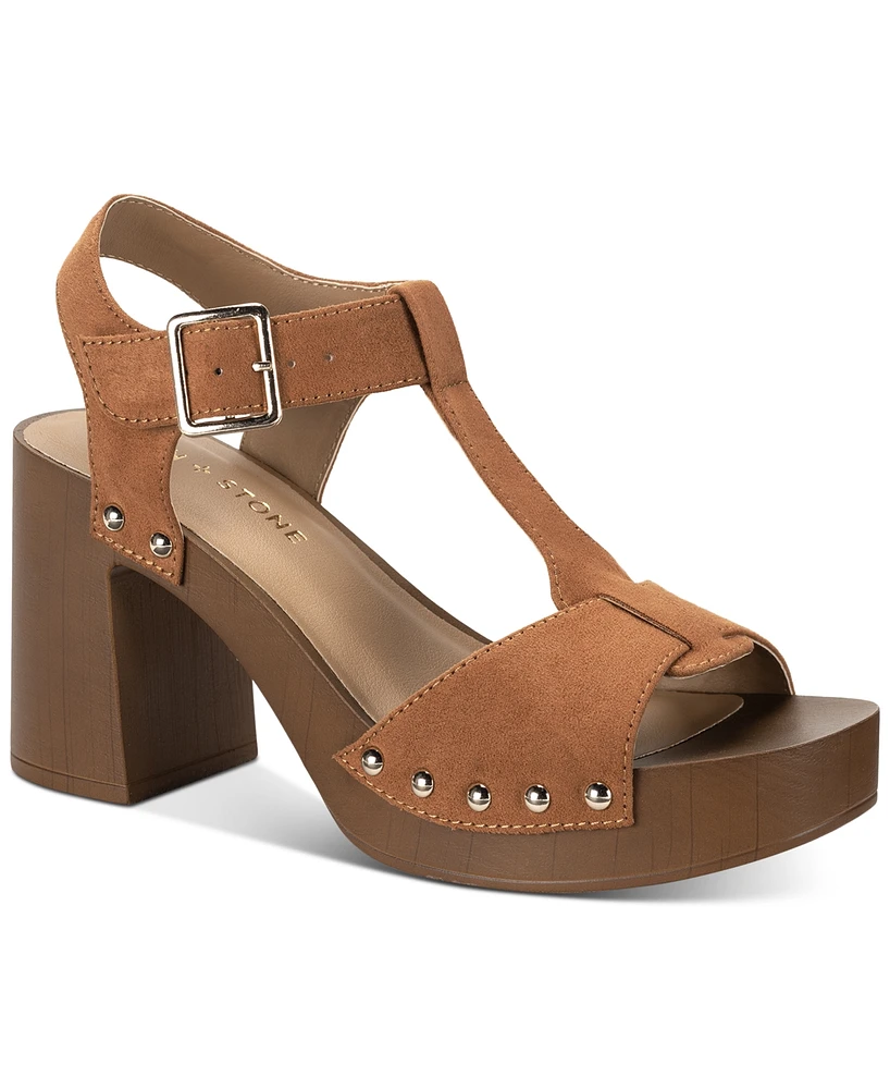 Sun + Stone Women's Twinniee T-Strap Studded Platform Sandals, Created for Macy's