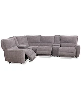 Closeout! Deklyn 129" 6-Pc. Zero Gravity Fabric Sectional with 3 Power Recliners & 2 Consoles, Created for Macy's