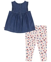 Tommy Hilfiger Little Girls Sleeveless Denim Tunic Top and Floral Capri Leggings, 2 Piece Set