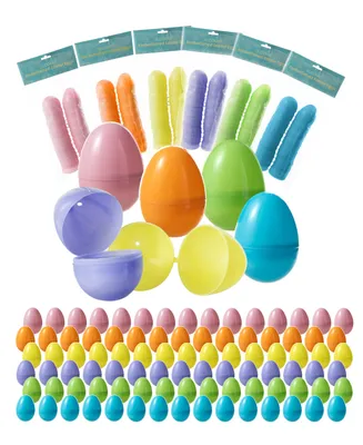 Glitzhome 90 Pack 2.25" H Easter Plastic Fillable Eggs in 6 Colors, 15 of Each