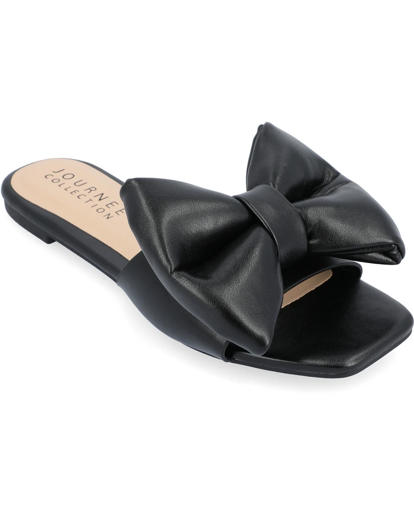 Journee Collection Women's Fayre Wide Width Oversized Bow Slip On Flat Sandals