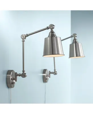 Mendes Modern Industrial Adjustable Swing Arm Wall Lamps with Cord Set of 2 Brushed Nickel Plug In Light Fixture Dimmable Metal Shade Bedroom Bedside