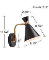 Venice Mid Century Modern Adjustable Wall Lamp Matte Black Antique Brass Plug