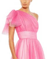 Women's Glitter Ombre Ruffled One Shoulder Ball gown