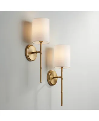 Abigale Modern Wall Light Sconces Set of 2 Brass Gold Metal Hardwired 5" Fixture White Fabric Shade for Bedroom Bathroom Vanity Living Room Home Hallw