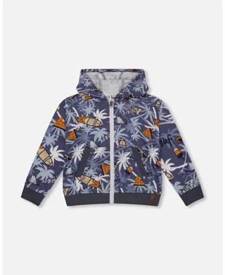 Boy French Terry Hooded Printed Palm Tree And Surf