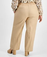Bar Iii Plus Wide-Leg Linen-Blend Pull-On Pants, Created for Macy's