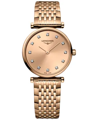 Longines Women's Swiss La Grande Classique de Longines Diamond (1/20 ct. t.w.) Rose Gold Pvd Bracelet Watch 24mm