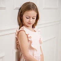 Hope & Henry Girls' Seersucker Flutter Sleeve Open Back Dress