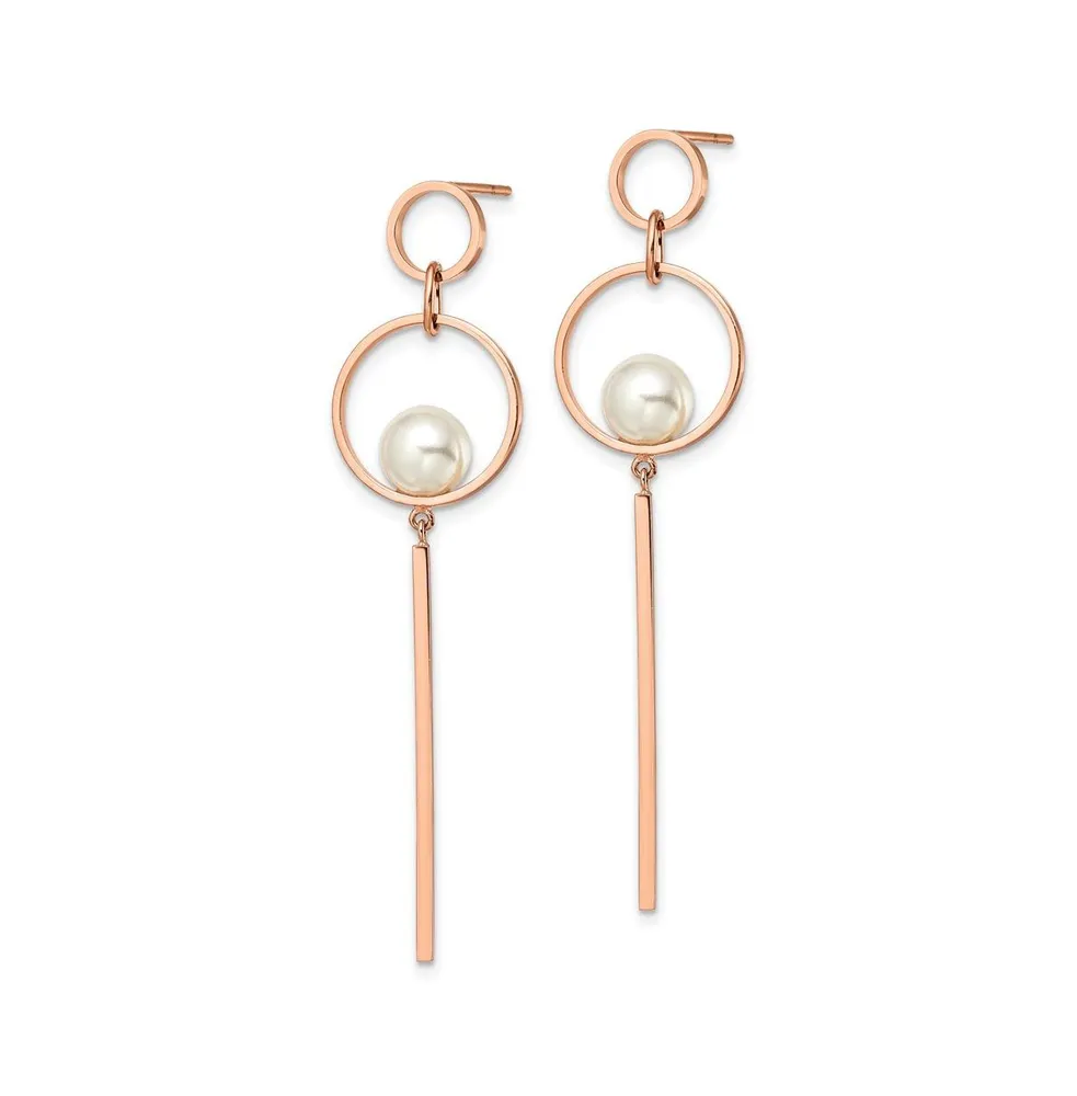Chisel Stainless Steel Rose Plated Imitation Pearl Dangle Earrings