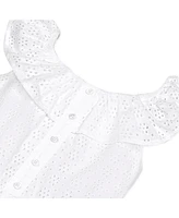 Hope & Henry Girls' Ruffle Collar Button Front Eyelet Romper, Toddler