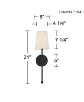 Elena Modern Wall Light Sconce Matte Black Metal Hardwired 6" Fixture Cream Linen Tall Drum Shade for Bedroom Bedside Living Room Hallway Dining House