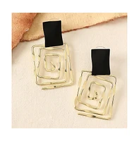 Sohi Women's Black Geometric Spiral Drop Earrings
