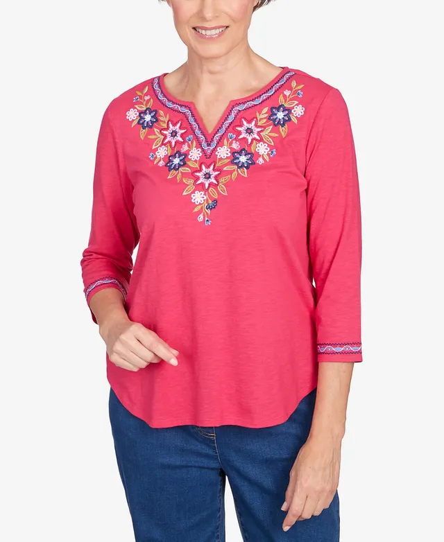 Alfred Dunner Women's Full Bloom Floral Split Shirttail Hem Top