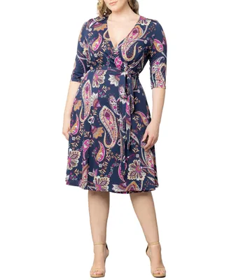 Women's Plus Signature Wrap Dress with 3/4 Sleeves