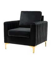 Velvet Tufted Arm Chair With Cushion back