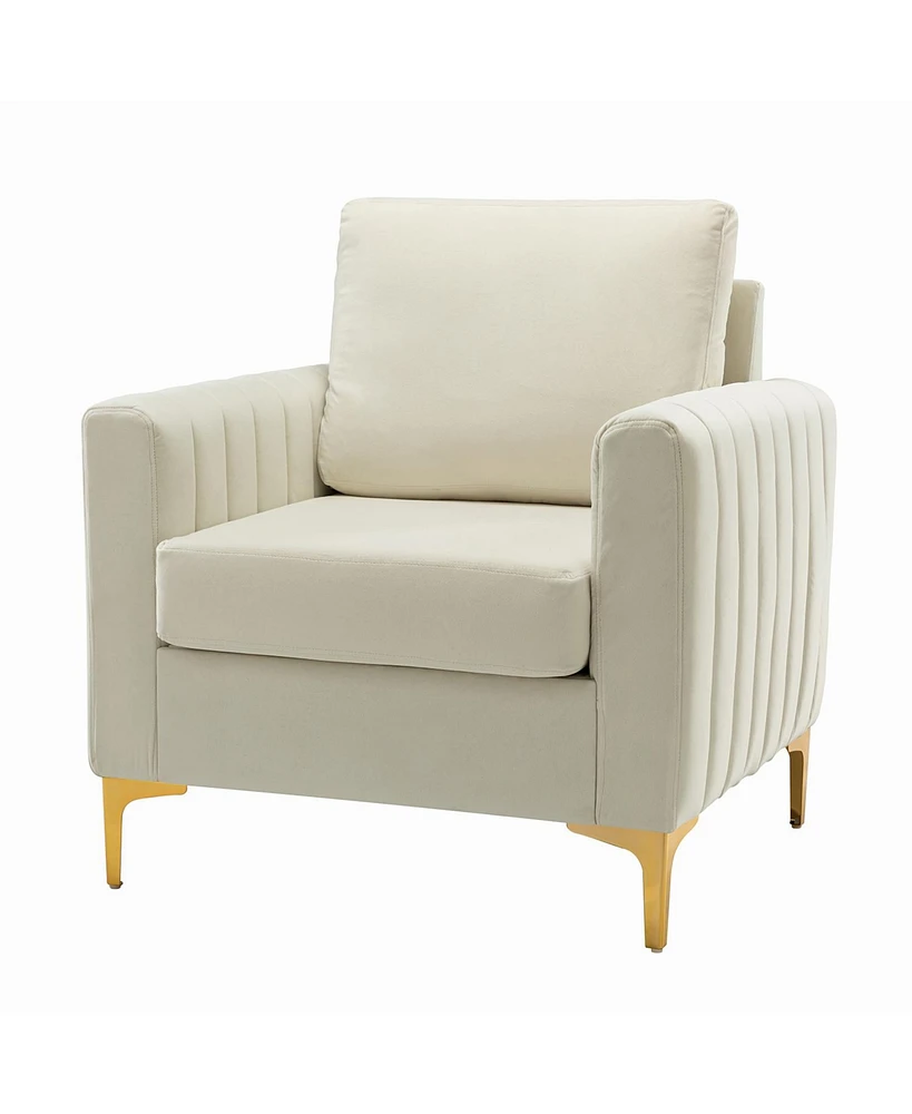 Velvet Tufted Arm Chair With Cushion back