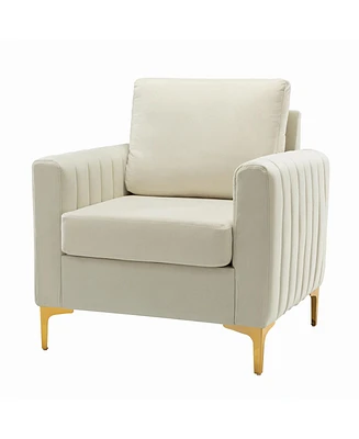 Velvet Tufted Arm Chair With Cushion back