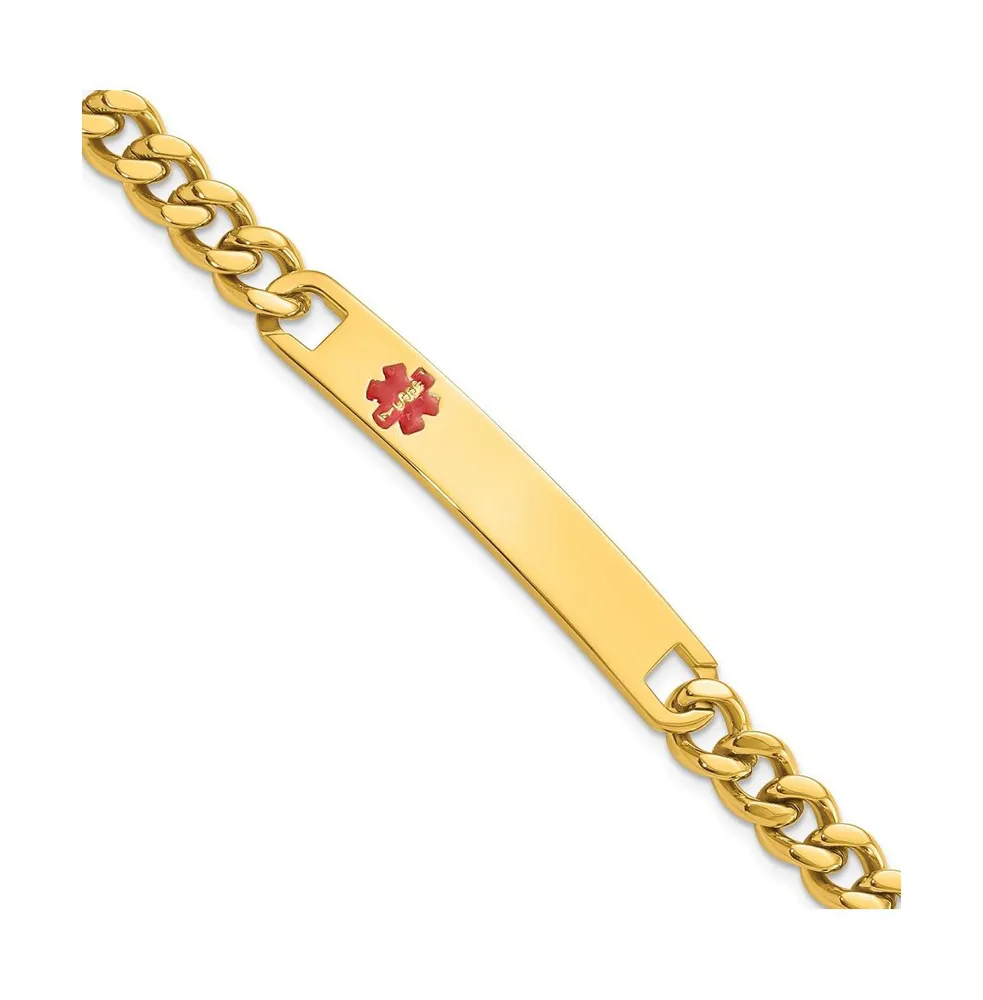 Stainless Steel Yellow Plated Red Epoxy Medical Id 7" Bracelet