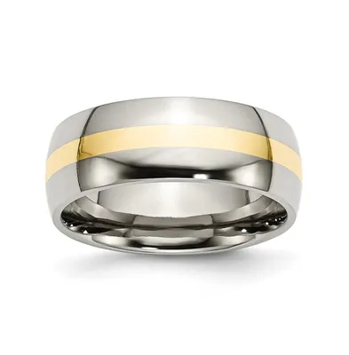 Chisel Stainless Steel with 14k Gold Inlay Polished 8mm Band Ring