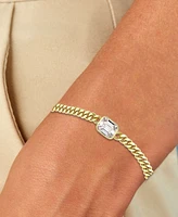 Cubic Zirconia Large Cuban Link Bracelet in 14k Gold-Plated Sterling Silver