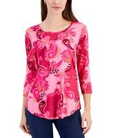 Jm Collection Women's 3/4 Sleeve Printed Top, Created for Macy's