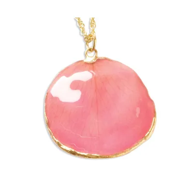 24K Gold-trim Lacquer Dipped Pink Rose Petal Gold-tone Necklace