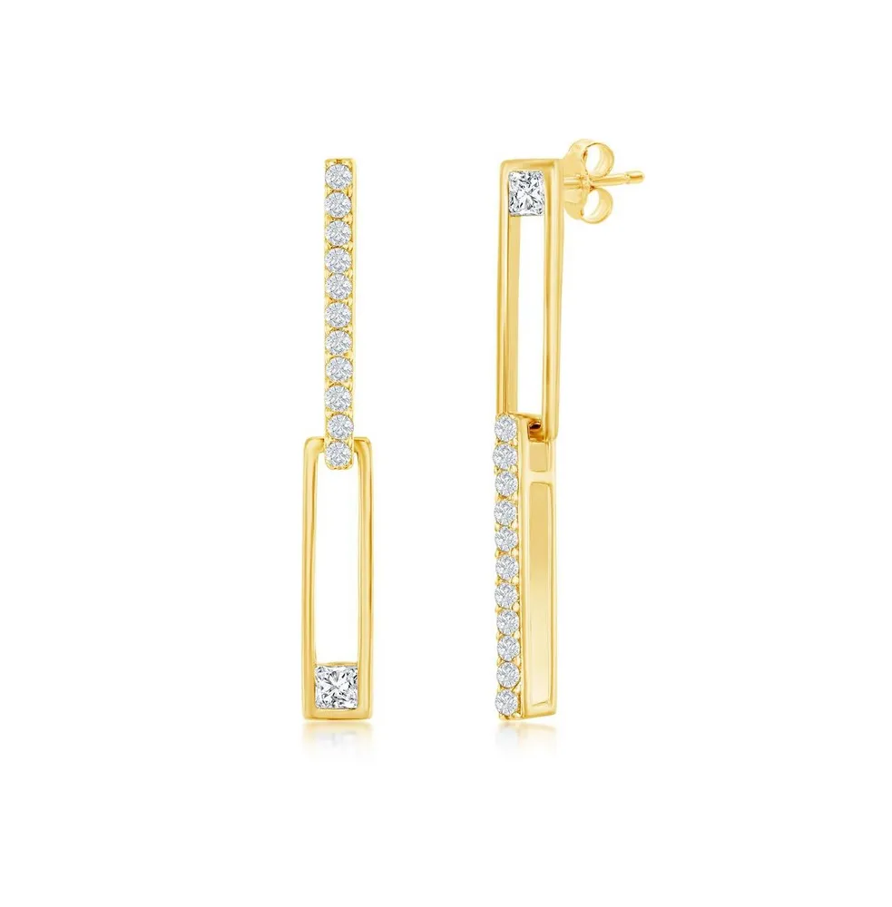 Sterling Silver or Gold Plated over Asymmetric Paperclip Cz Earrings