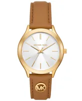 Michael Kors Women's Slim Runway Three-Hand Luggage Leather Watch 38mm