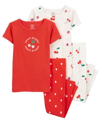 Carter's Toddler Girls Cherry 100% Snug Fit Cotton Pajamas, 4 Piece Set