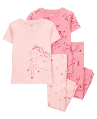 Carter's Toddler Girls Unicorn 100% Snug Fit Cotton Pajamas, 4 Piece Set