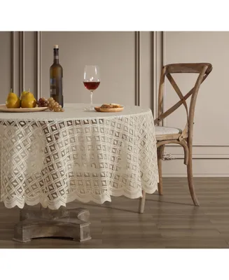 Hlc.me Alona Lace Fabric Table Cloth for Round Tables, Wrinkle Resistant Tablecloth