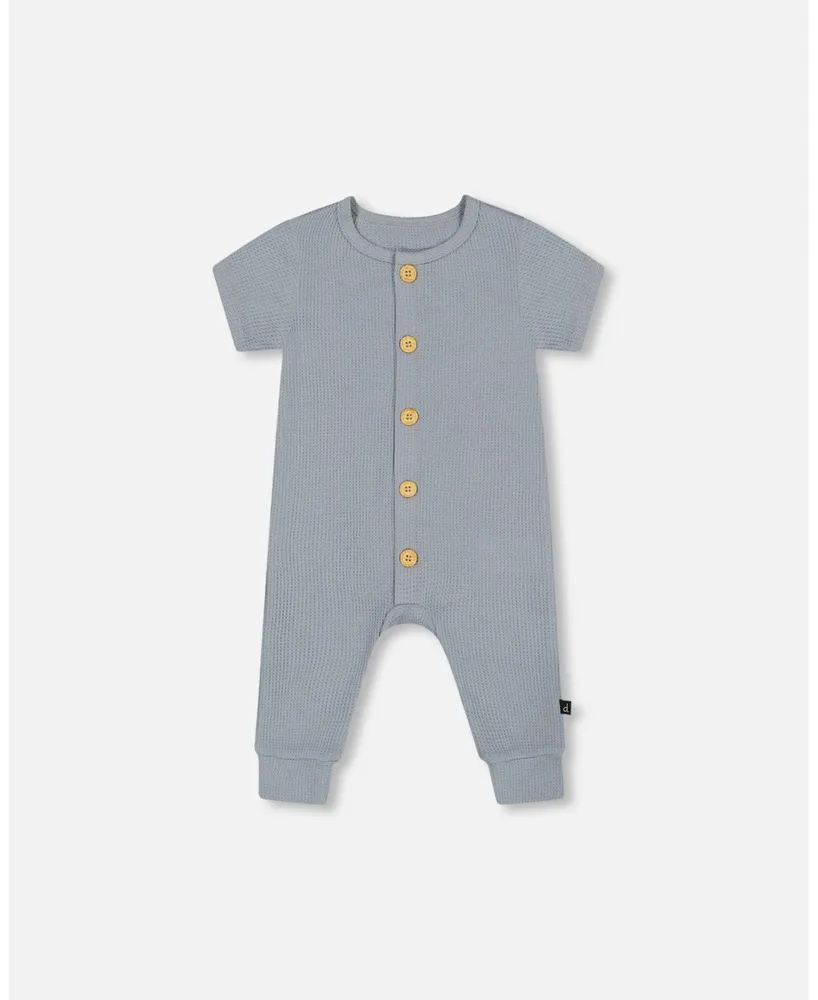 Baby Boy Waffle Cotton Jumpsuit Blue Gray - Infant