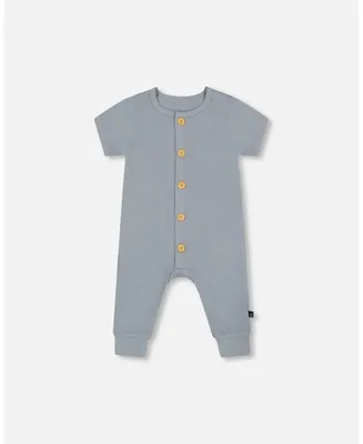 Baby Boy Waffle Cotton Jumpsuit Blue Gray - Infant