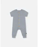 Baby Boy Waffle Cotton Jumpsuit Blue Gray - Infant