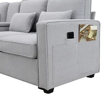 Simplie Fun 114.2" Upholstered Sofa With Console, 2 Cupholders And 2 Usb Ports Wired Or Wirelessly Charge