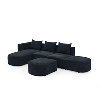 Simplie Fun Black Loop Yarn L-Shaped Sectional Sofa with Chaise & Ottoman