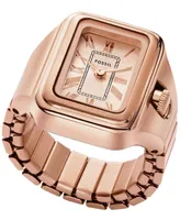 Fossil Women's Raquel Two-Hand Rose Gold-Tone Stainless Steel Ring Watch 14mm